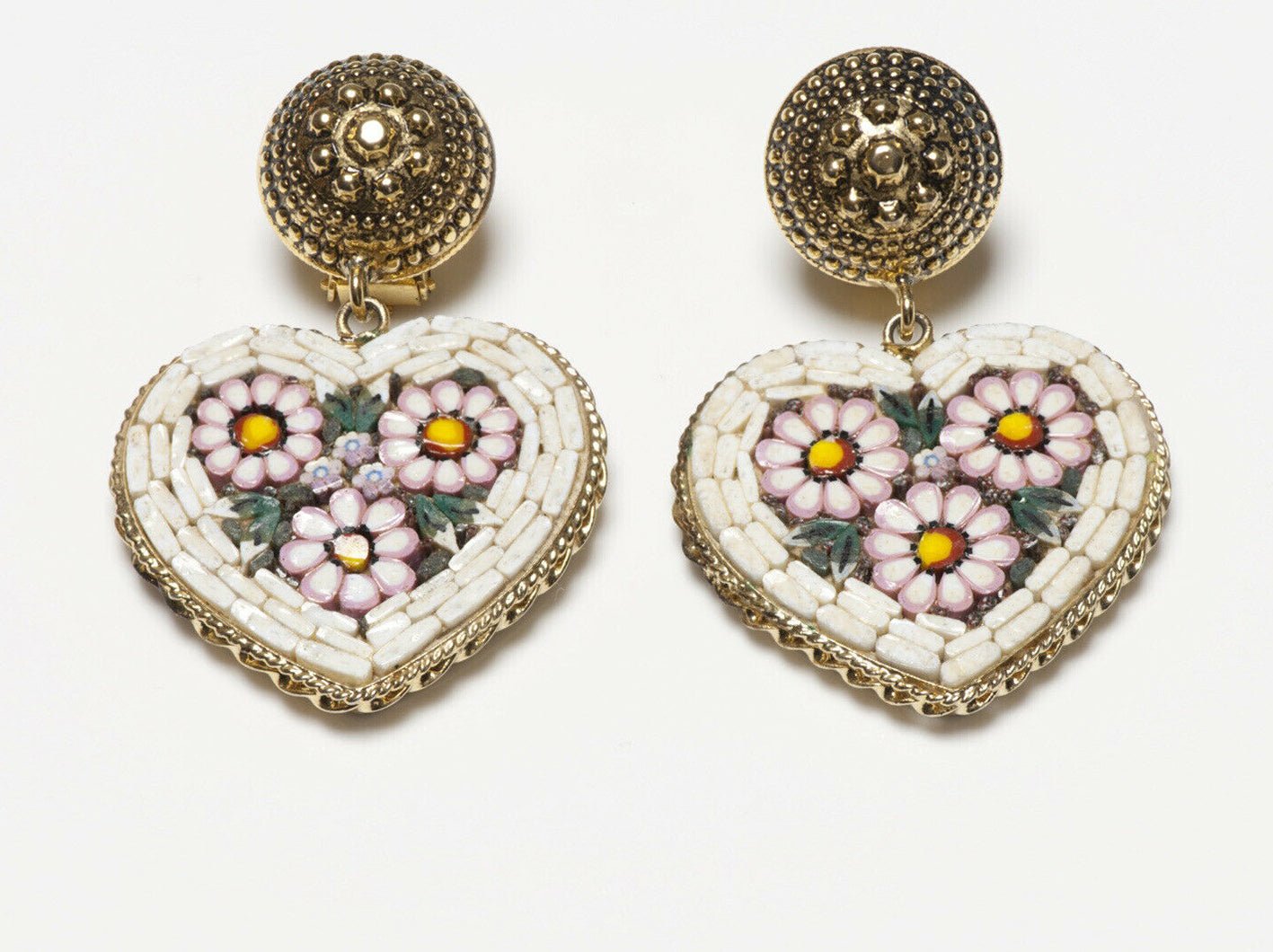 MOSCHINO Long Gold Plated Mosaic Flower Heart Earrings