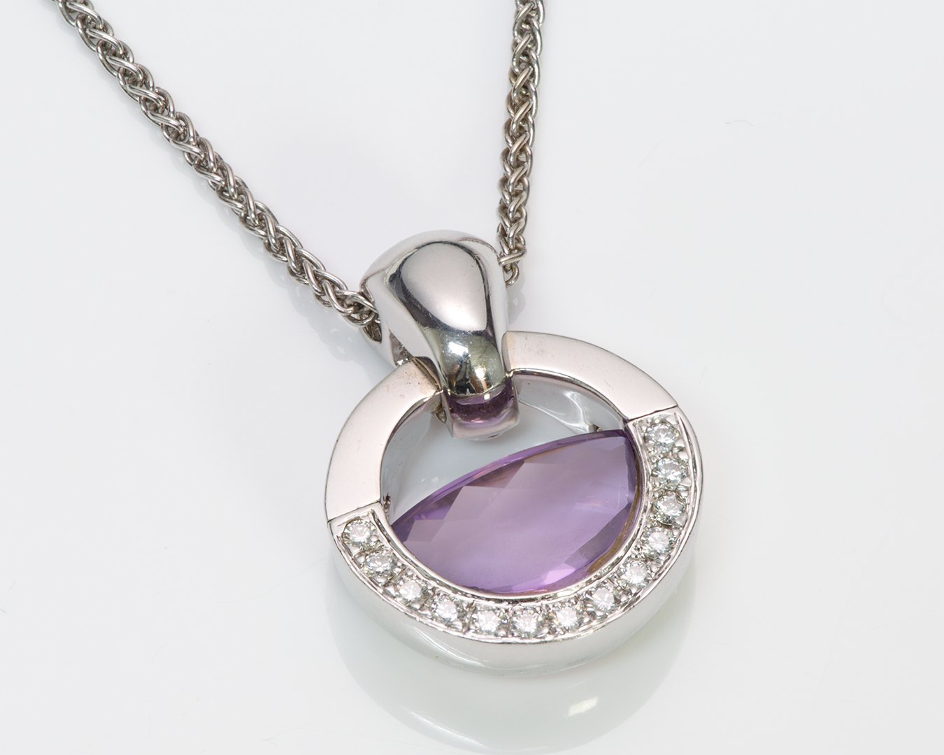 Movado Diamond 18K Gold Amethyst Necklace Pendant
