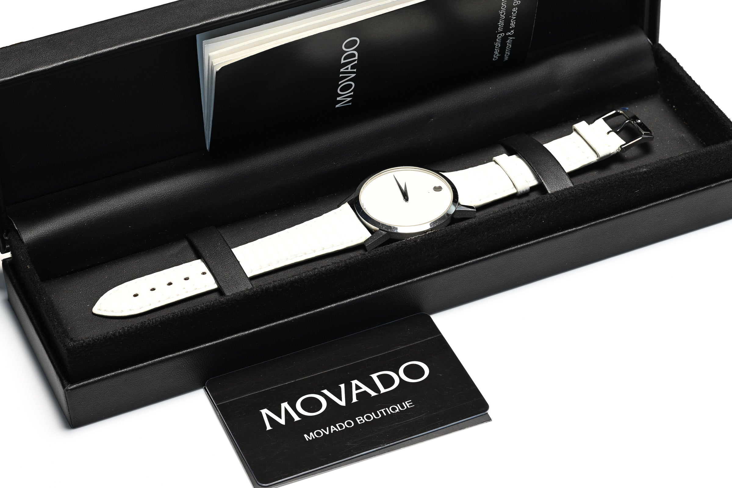 Movado Museum White Dial White Leather Strap Wrist Watch