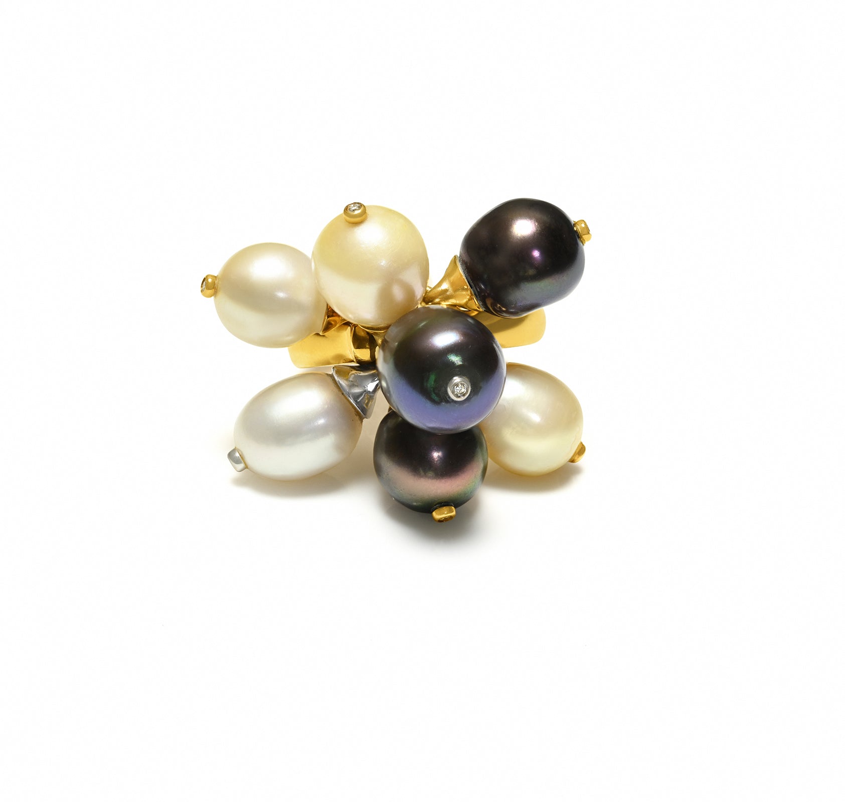 Tahitian Pearl Cluster Ring in 18K Gold with Diamond