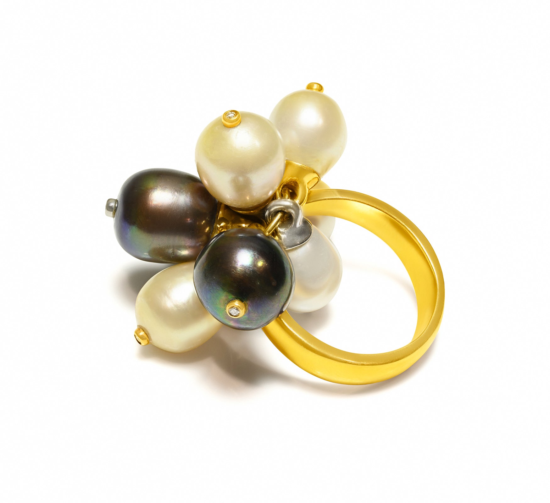 Tahitian South Sea Pearl Cluster Ring in 18K Gold Diamond Accents