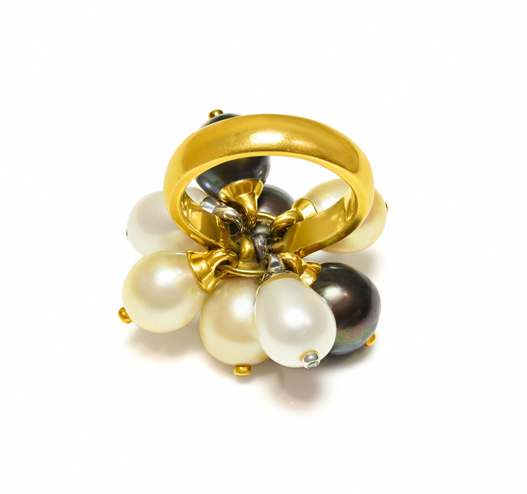 Tahitian Pearl Cluster Ring in 18K Gold with Diamond Accents