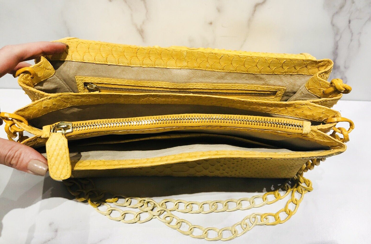 Nancy Gonzalez Yellow Python Snakeskin Crocodile Ombre Chain Flap Bag