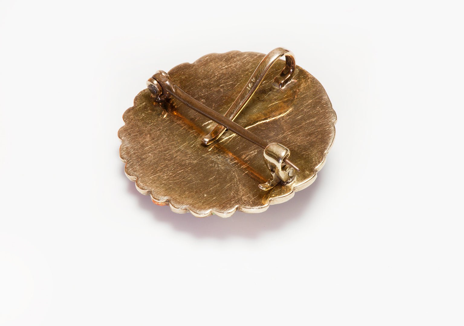 Native American Indian Chief Gold Enamel Gemstone Brooch