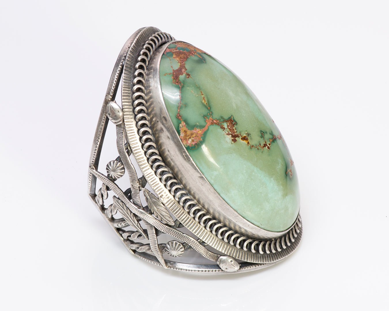 Native American Indian Silver Snake Turquoise Cuff Bracelet