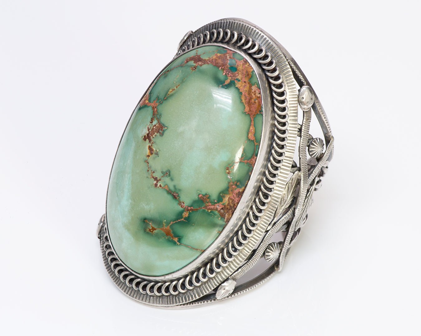 Native American Indian Silver Snake Turquoise Cuff Bracelet