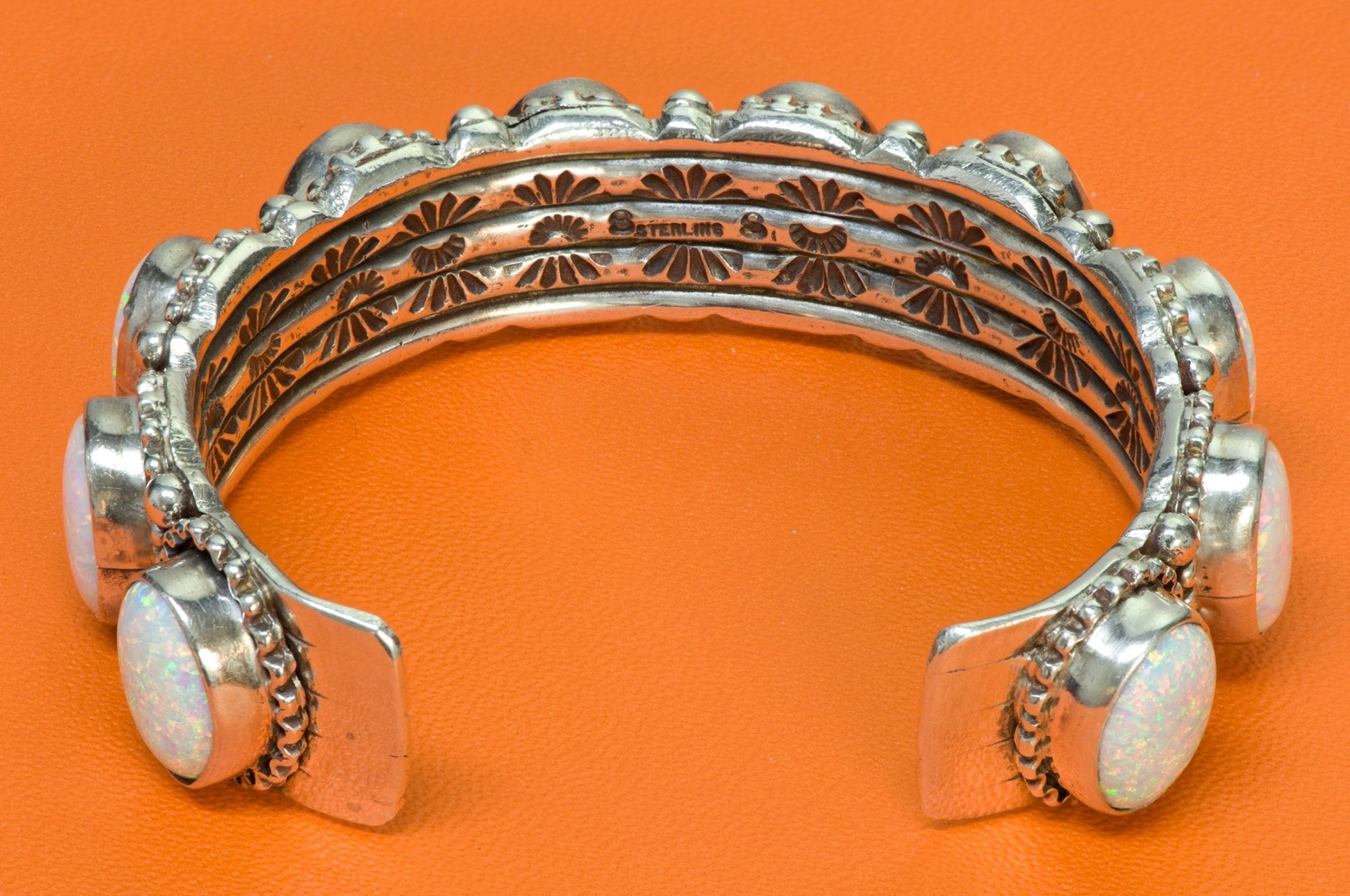 Native American Opal Sterling Silver Vintage Cuff Bracelet