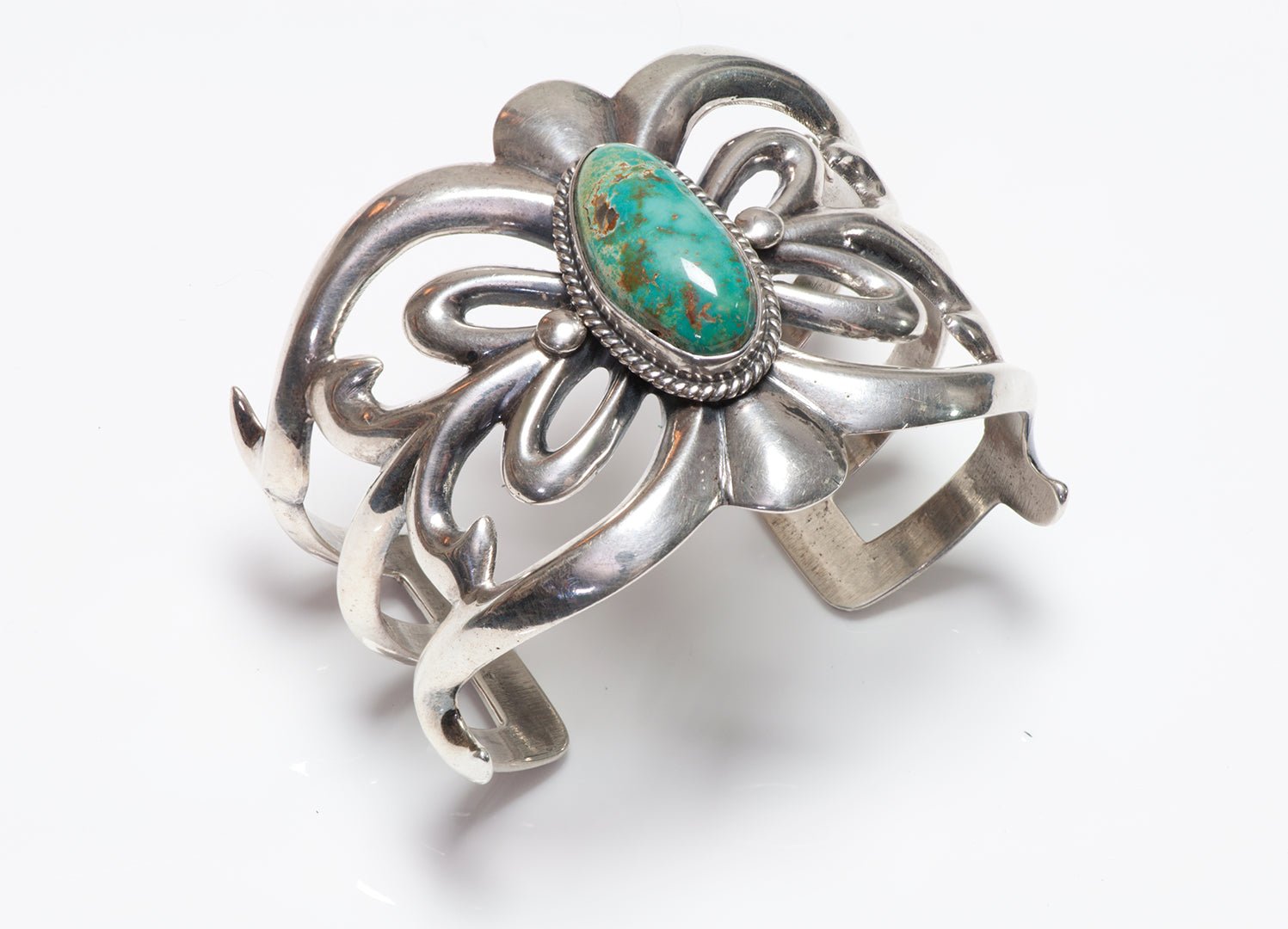 Native American W. Begay Navajo Sterling Silver Turquoise Cuff Bracelet