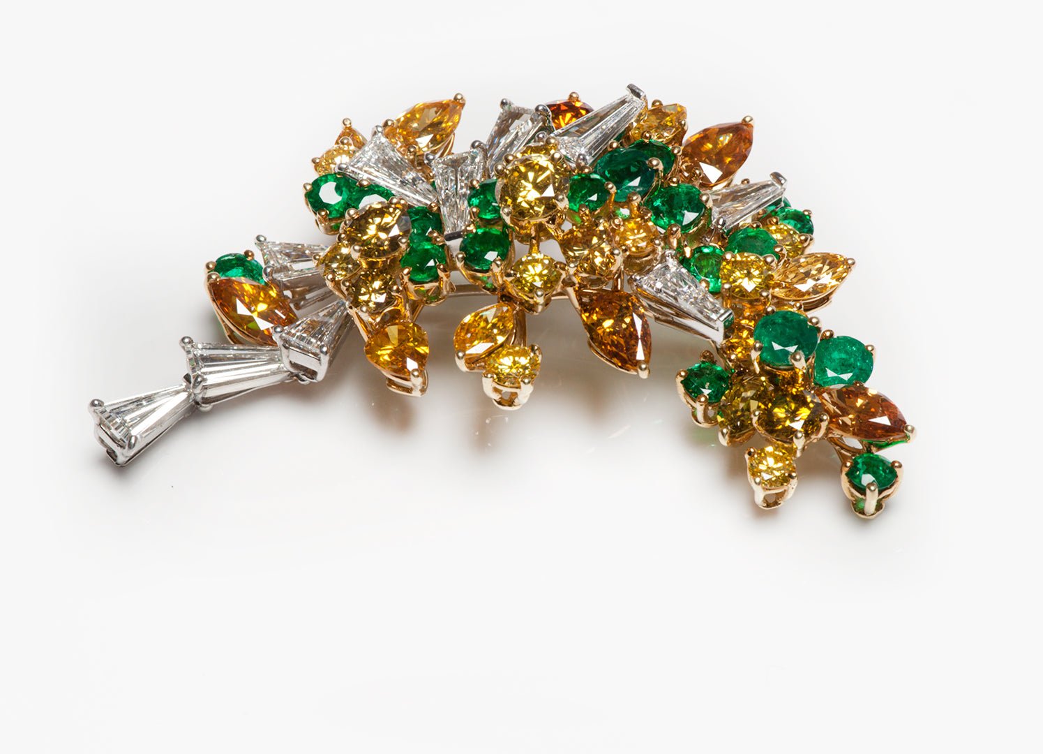 Natural Fancy Diamond Emerald Modernist Brooch