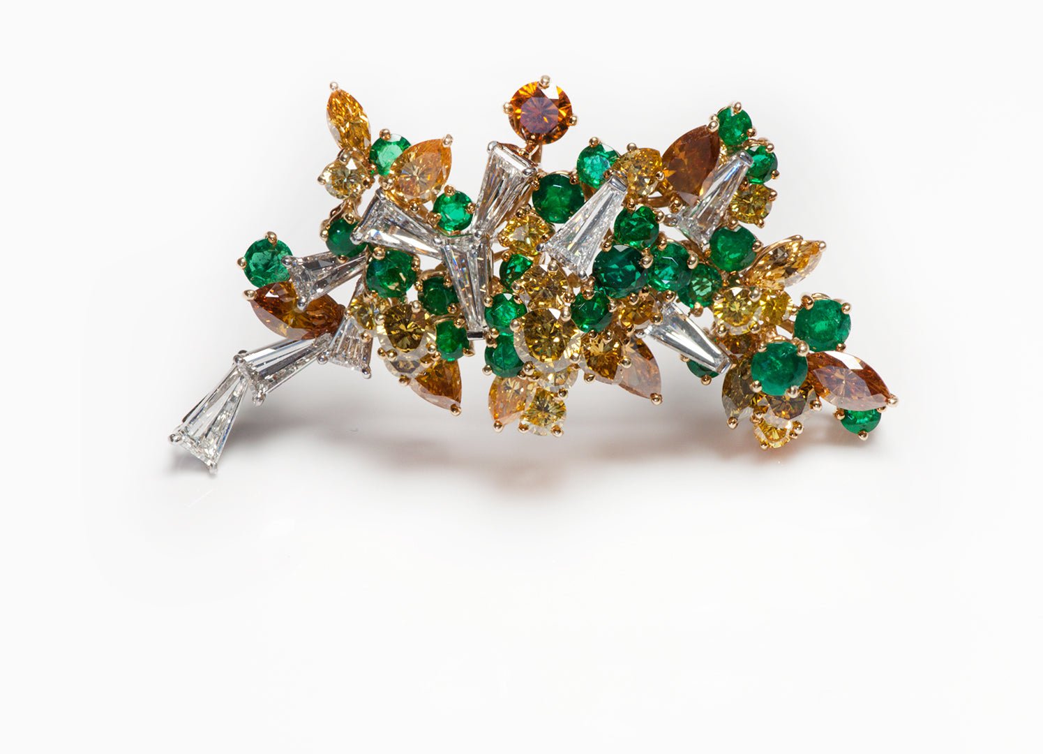 Natural Fancy Diamond Emerald Modernist Brooch