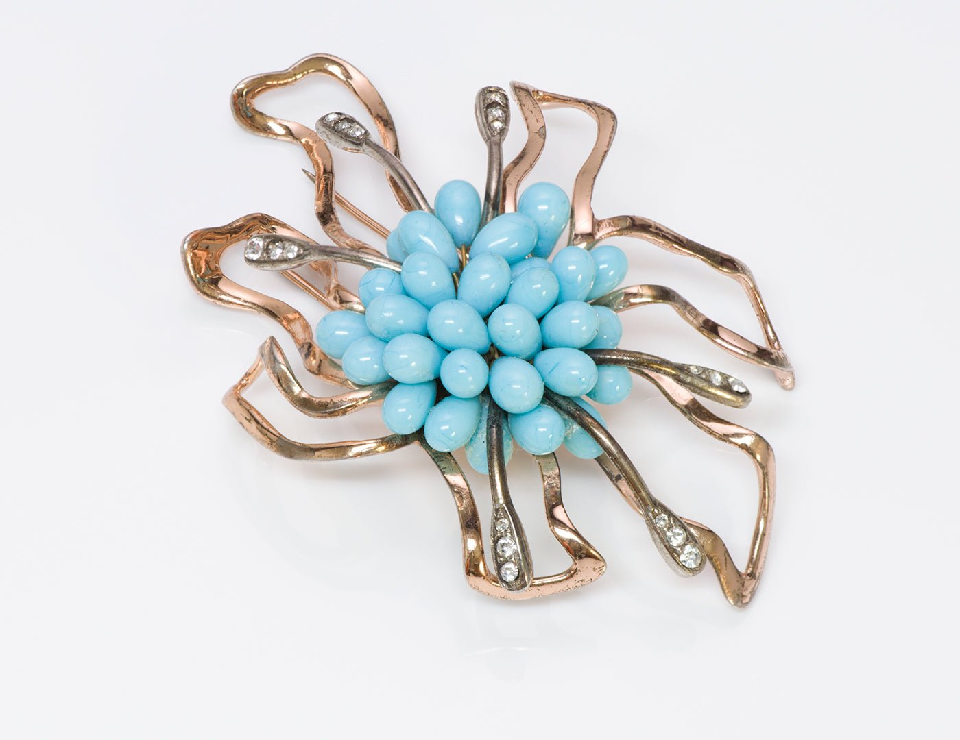 Nettie Rosenstein Sterling Silver Blue Glass Brooch