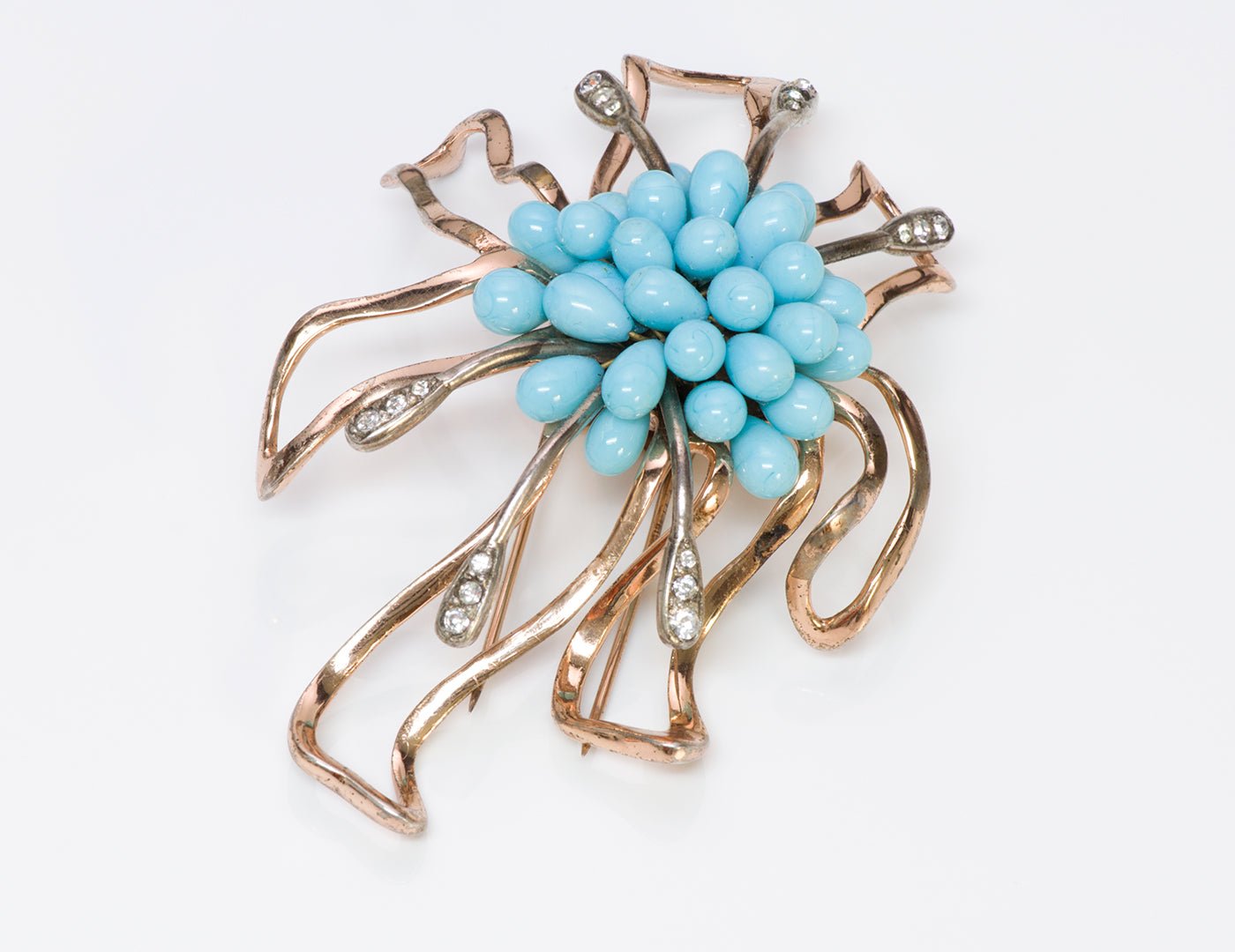 Nettie Rosenstein Sterling Silver Blue Glass Brooch
