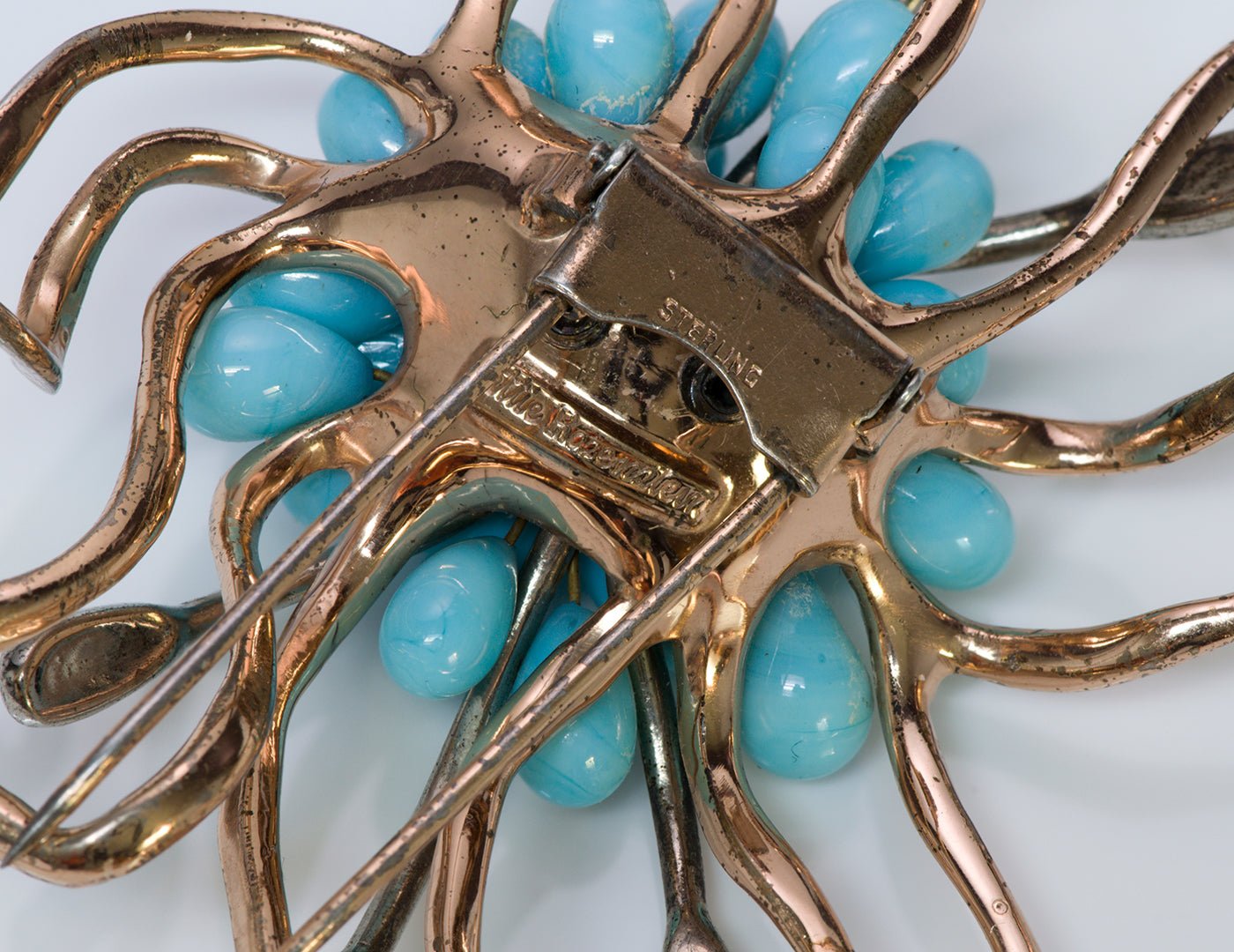 Nettie Rosenstein Sterling Silver Blue Glass Brooch
