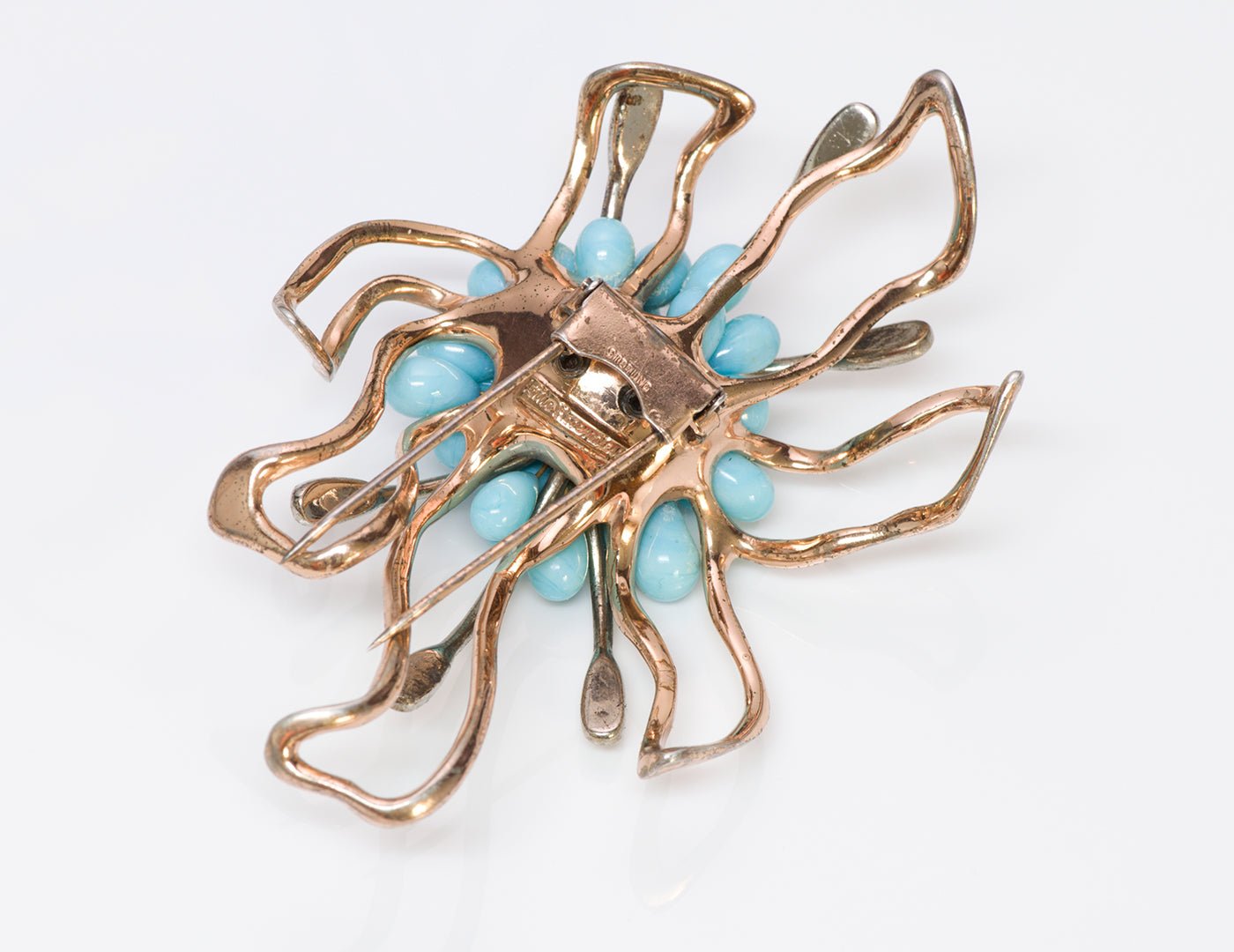 Nettie Rosenstein Sterling Silver Blue Glass Brooch