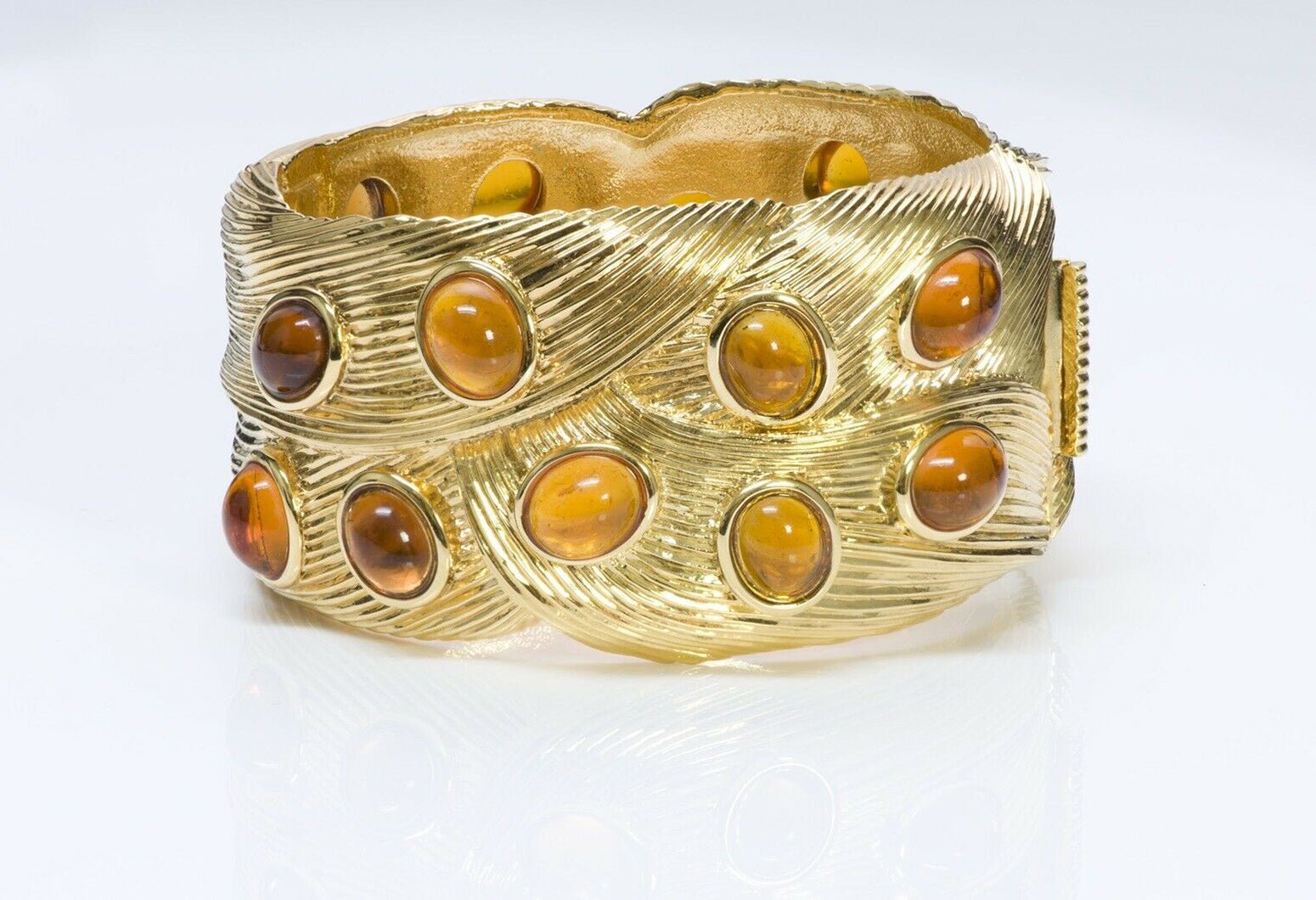 Nina Ricci Paris Wide Faux Amber Cabochon Glass Cuff Bracelet
