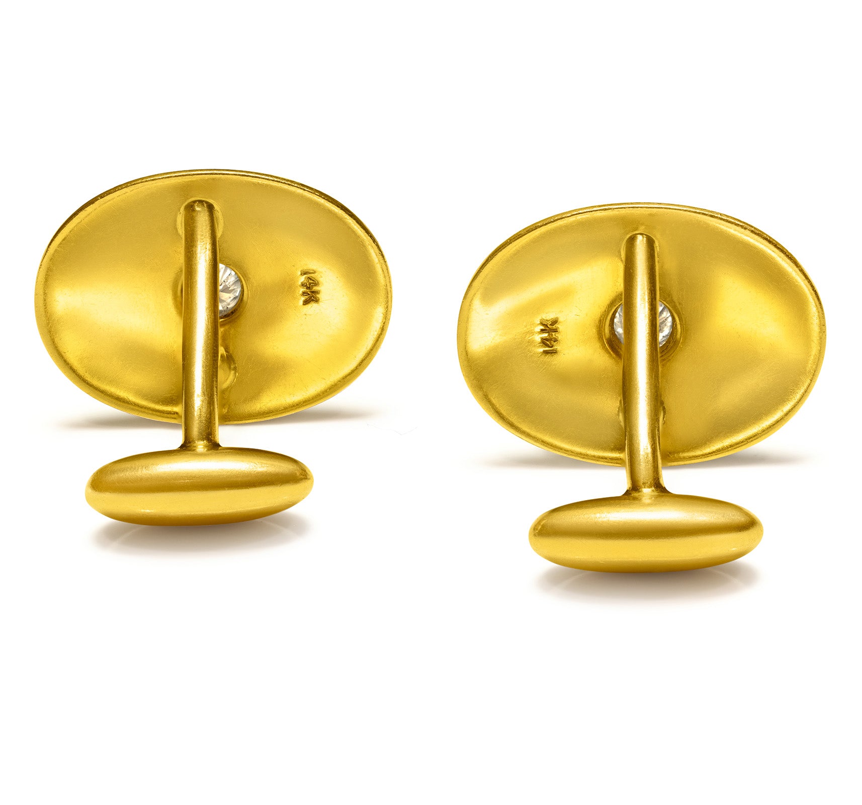 Elegant Antique Cufflinks with Old Mine Cut Diamond in Engraved 14K Gold