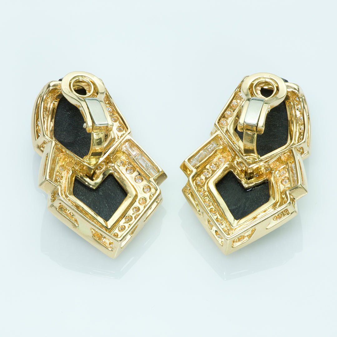Onyx 18K Yellow Gold Diamond Earrings