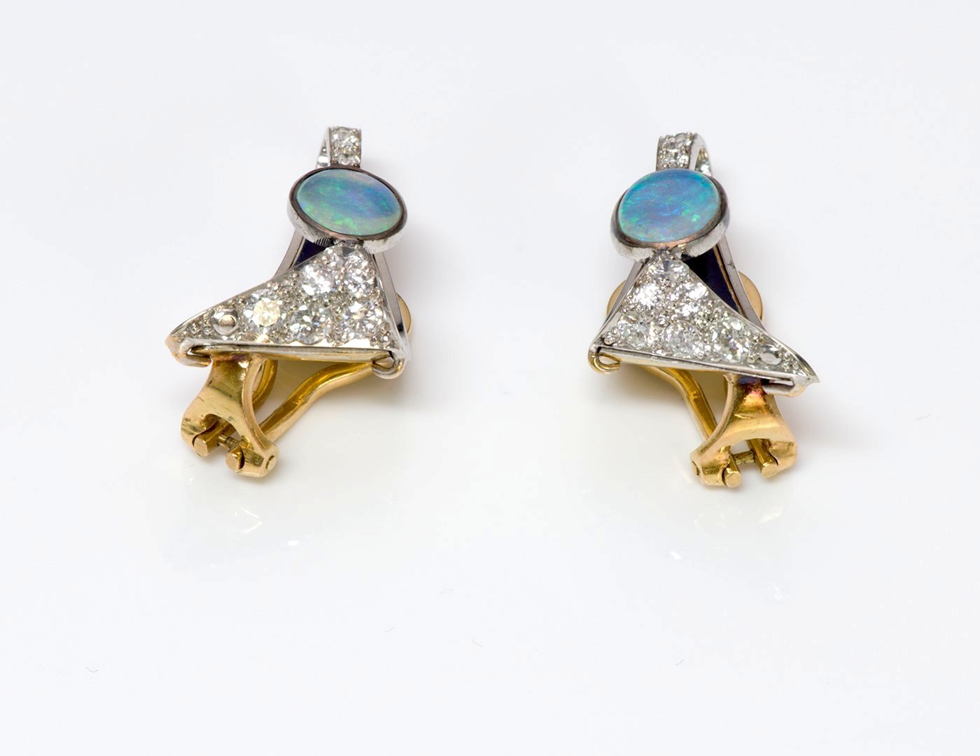 Opal Diamond Enamel Gold Earrings and Ring Suite