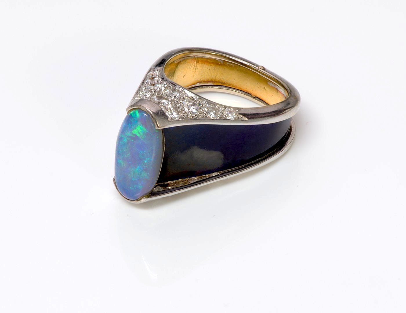 Opal Diamond Enamel Gold Earrings and Ring Suite