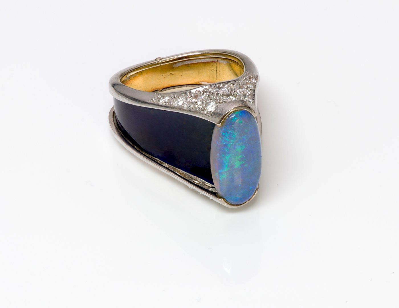 Opal Diamond Enamel Gold Earrings and Ring Suite