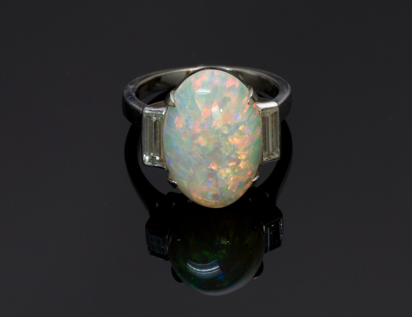Opal Diamond Platinum Ring