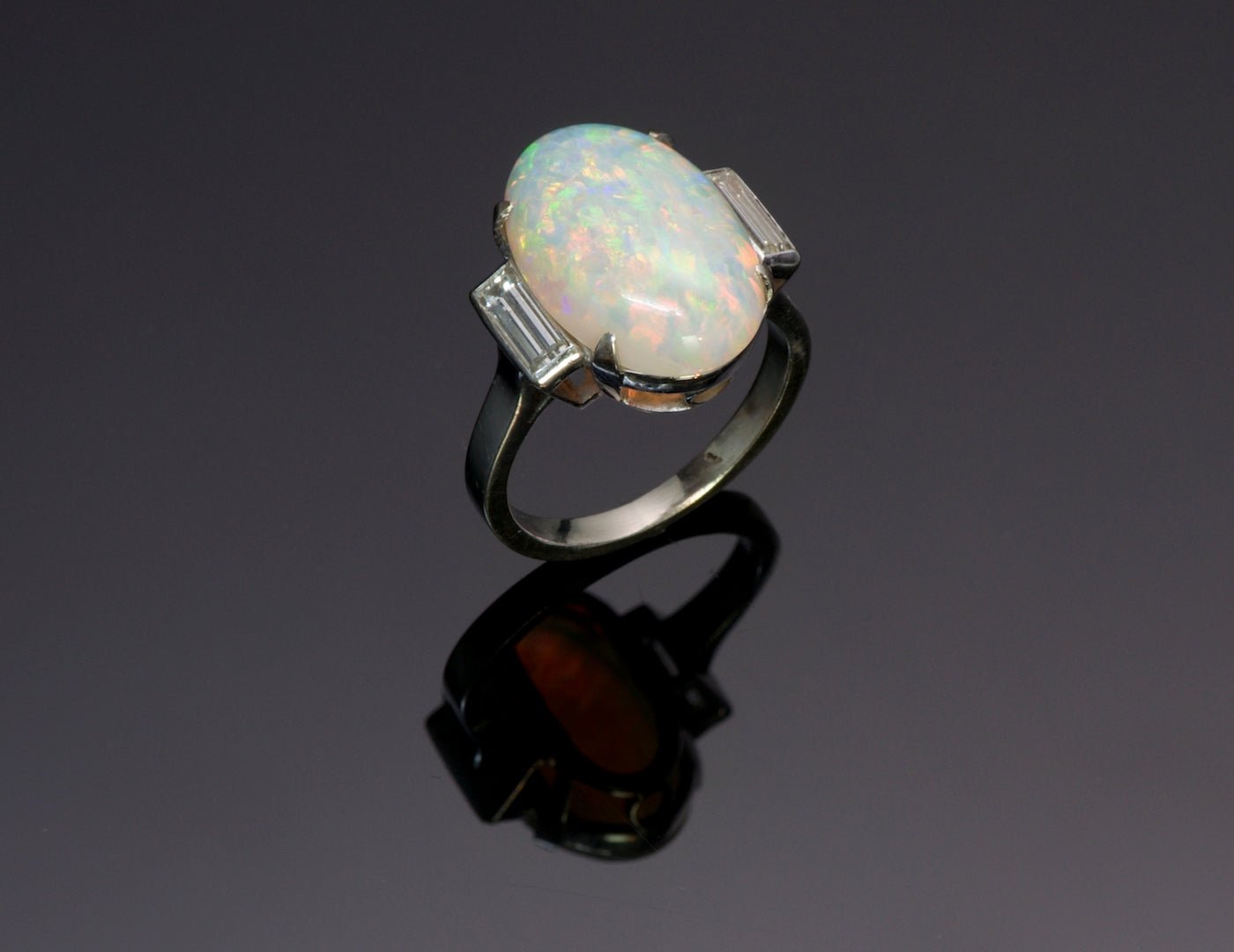 Opal Diamond Platinum Ring