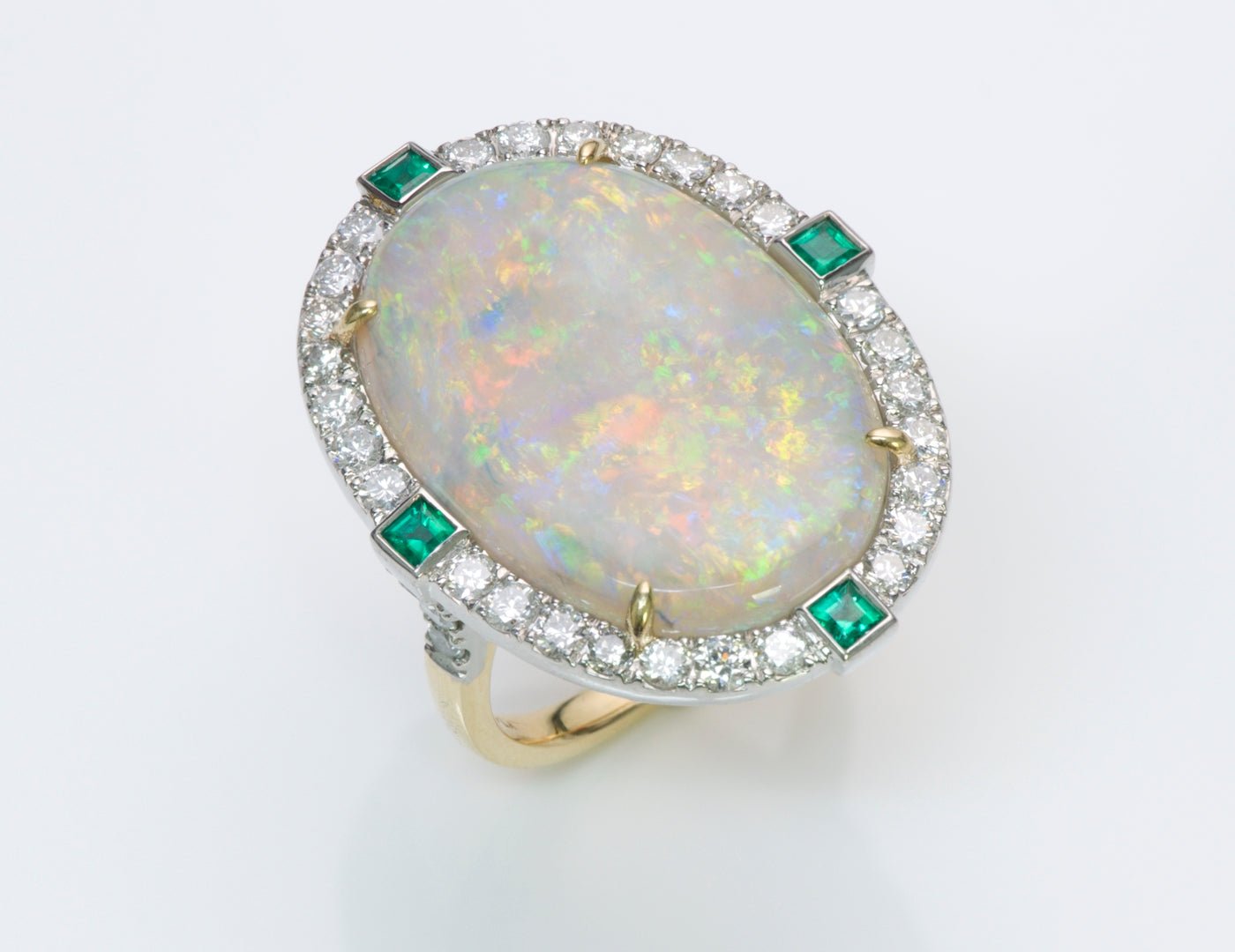 Opal Emerald Diamond Gold Platinum Ring