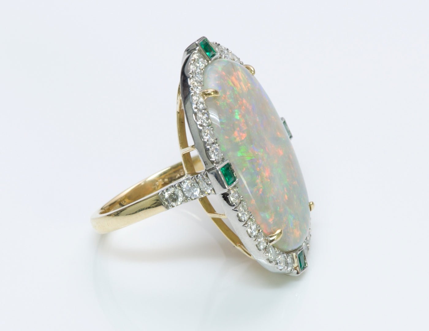 Opal Emerald Diamond Gold Platinum Ring