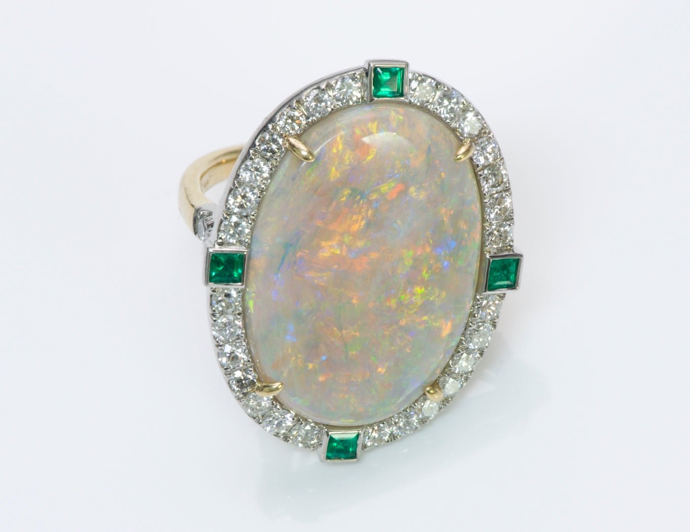 Opal Emerald Diamond Gold Platinum Ring