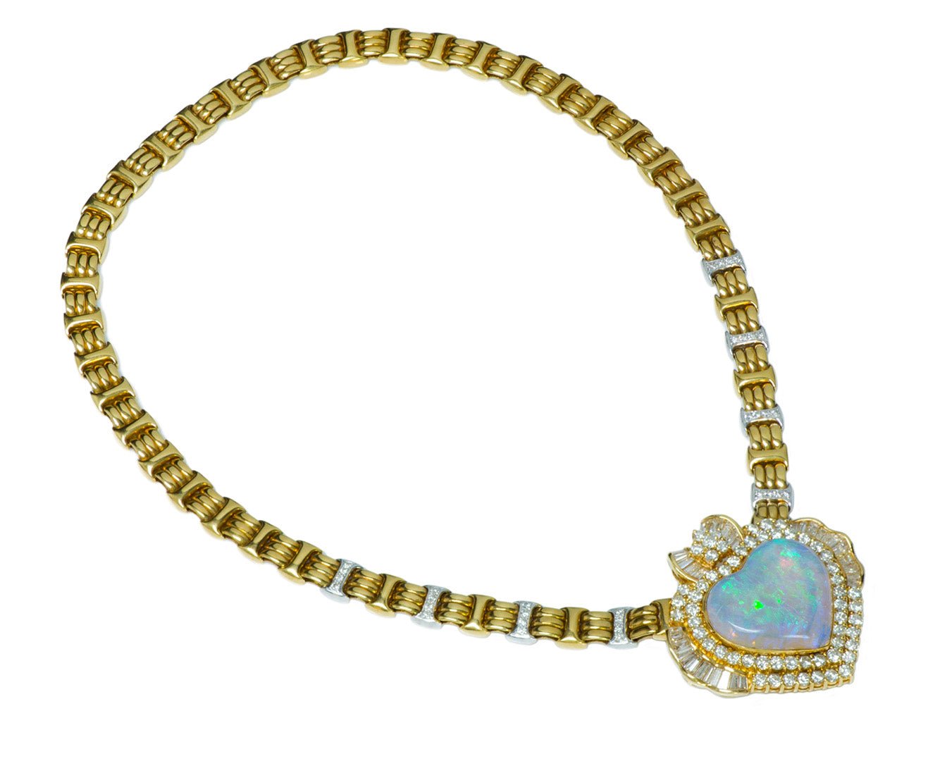 Opal Heart Gold Diamond Necklace Pendant Brooch