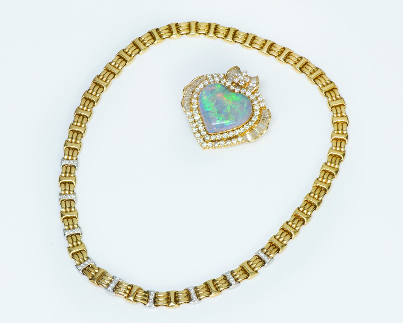 Opal Heart Gold Diamond Necklace Pendant Brooch
