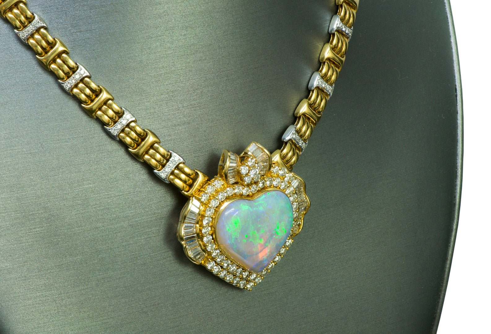 Opal Heart Gold Diamond Necklace Pendant Brooch