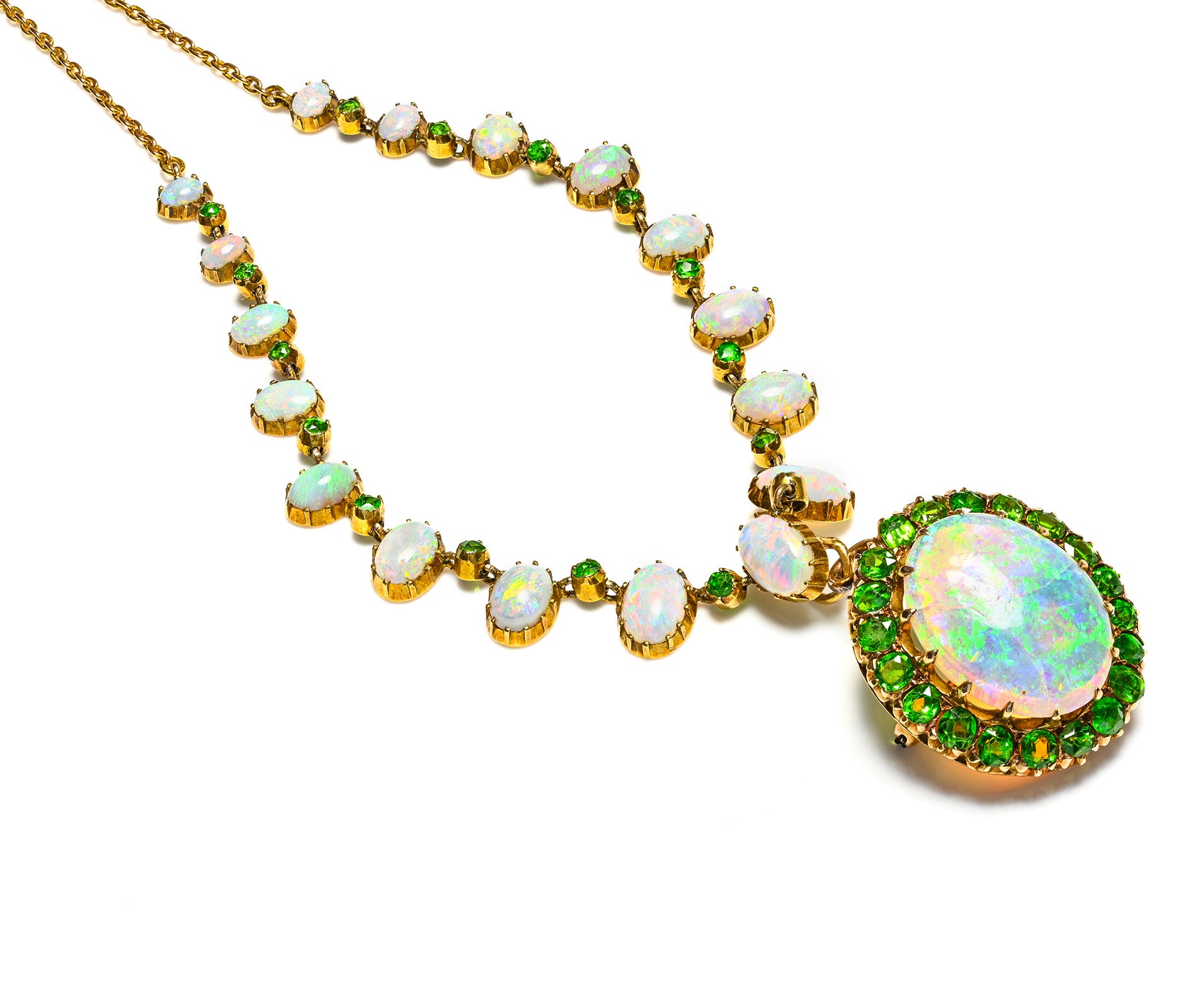 Antique Opal Demantoid Necklace Gold