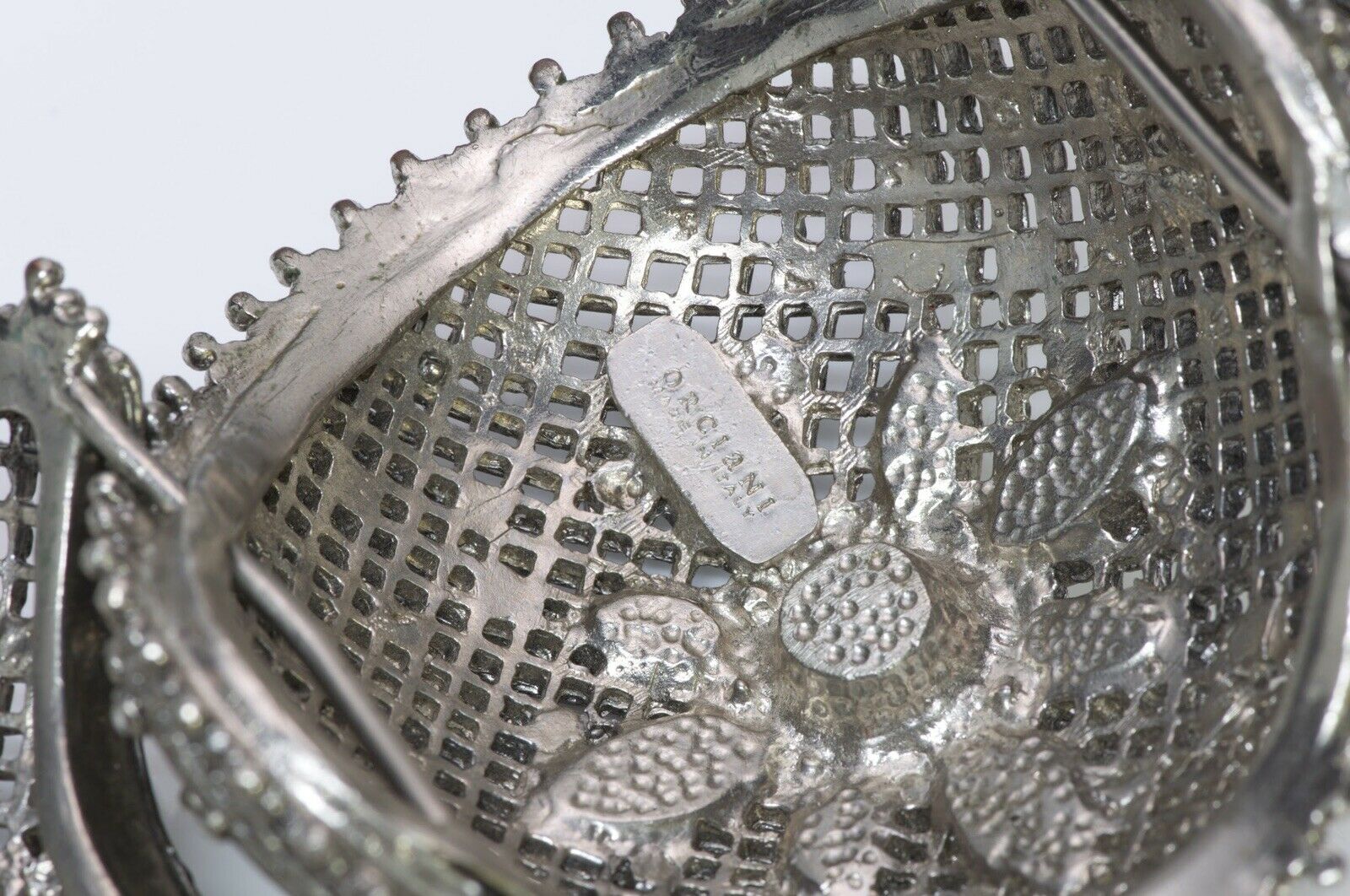 Orciani Silver Tone Crystal Metal Lace Cuff Bracelet