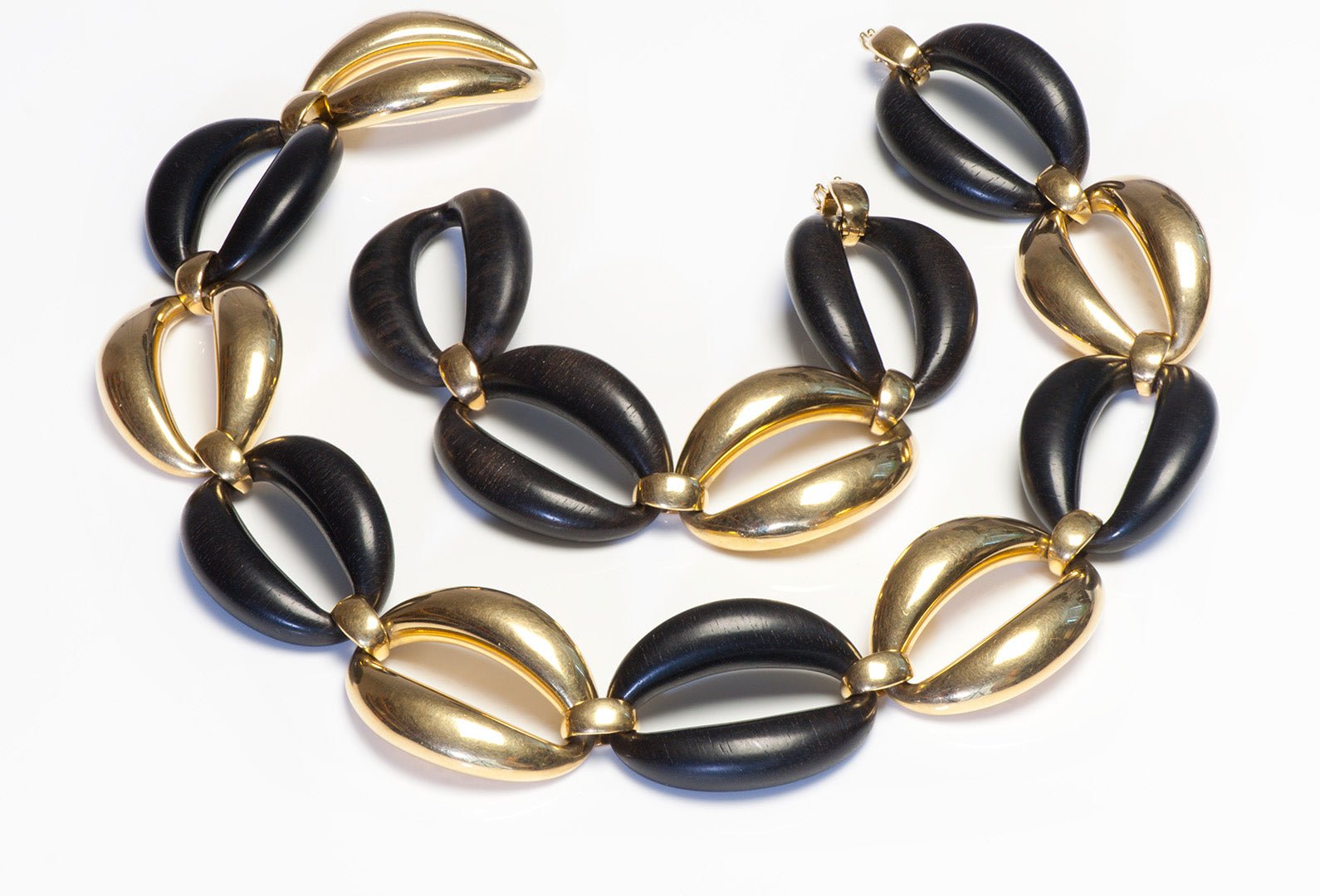 Oromalia Ebony Wood 18K Gold Link Necklace Bracelet