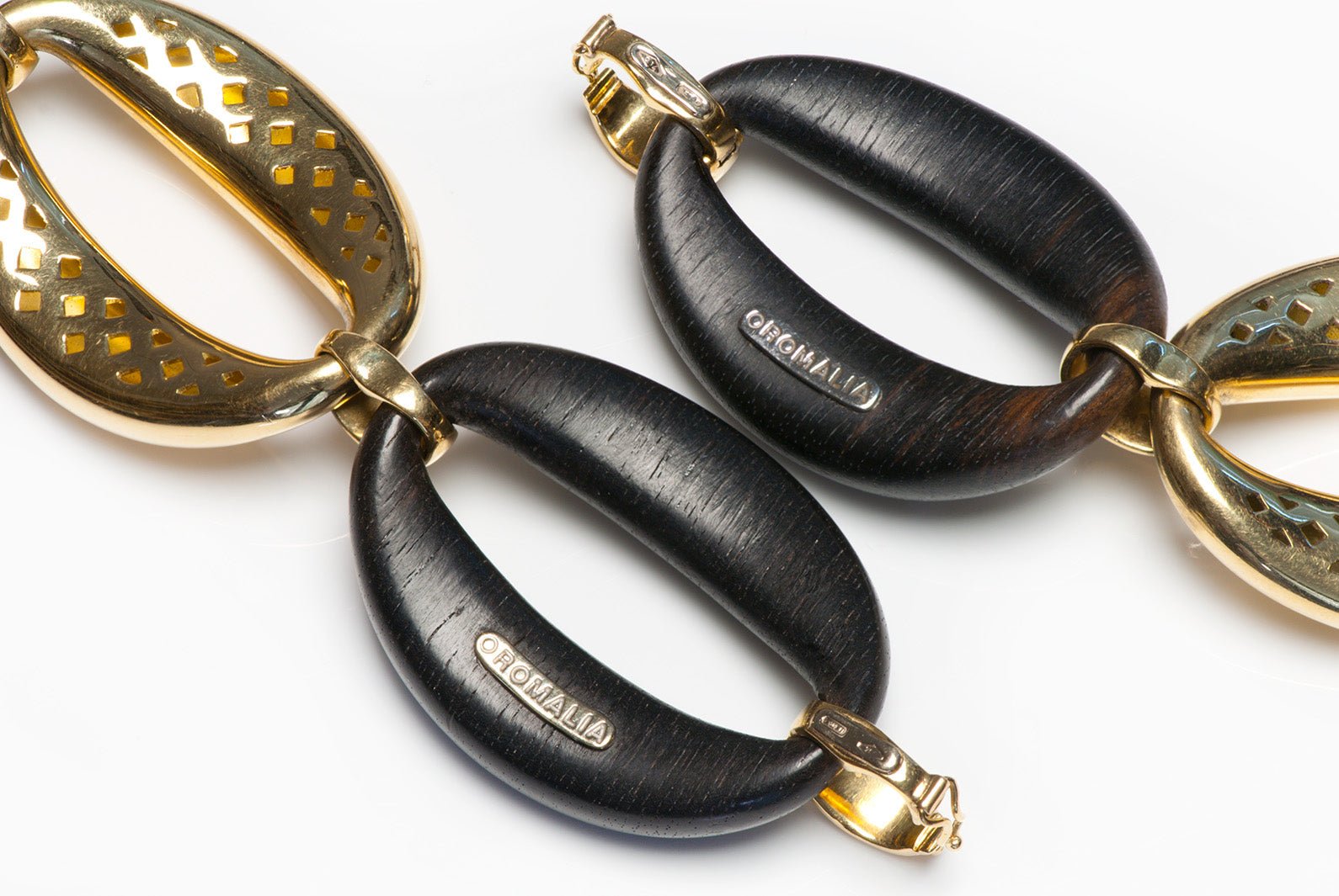 Oromalia Ebony Wood 18K Gold Link Necklace Bracelet
