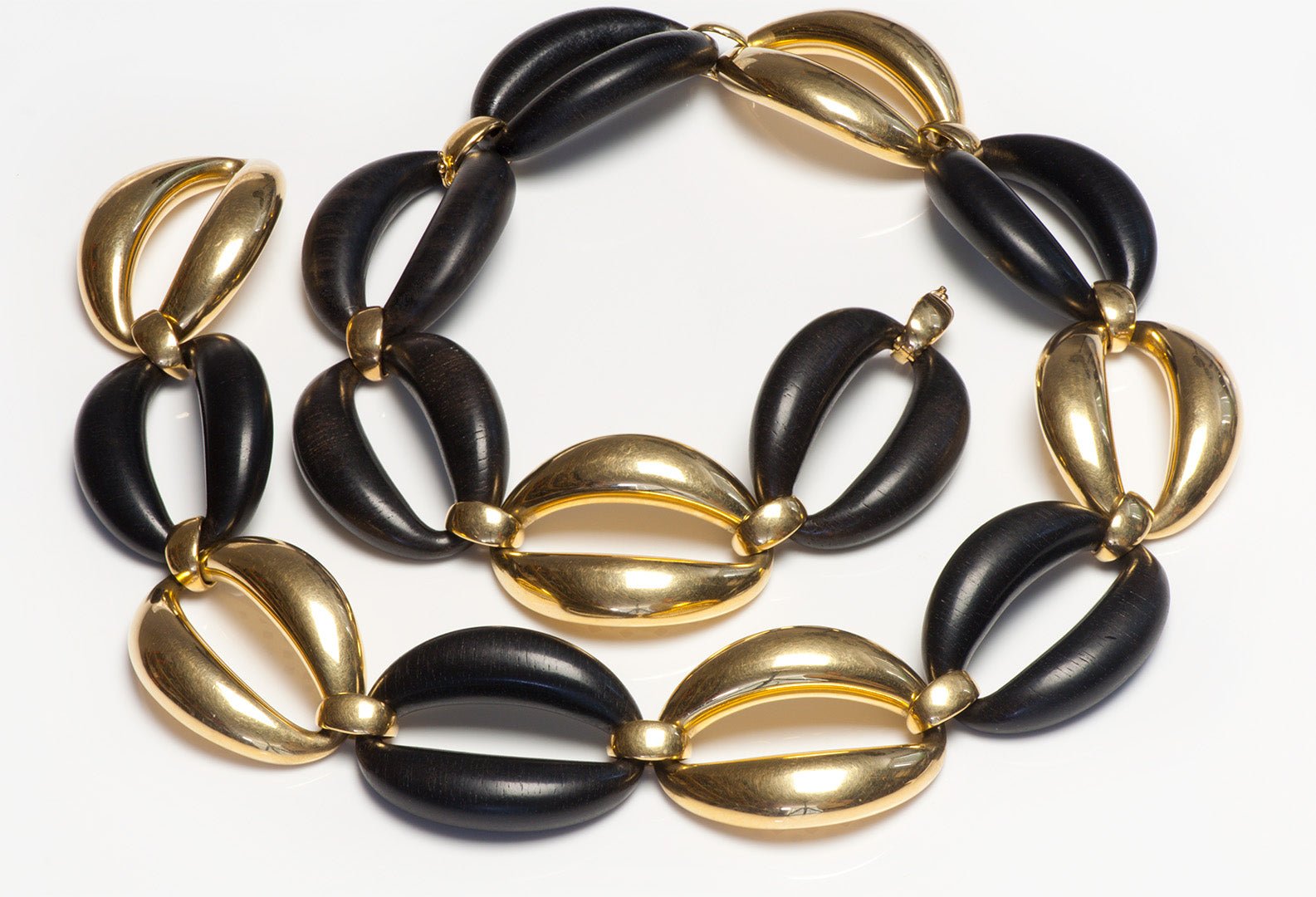 Oromalia Ebony Wood 18K Gold Link Necklace Bracelet