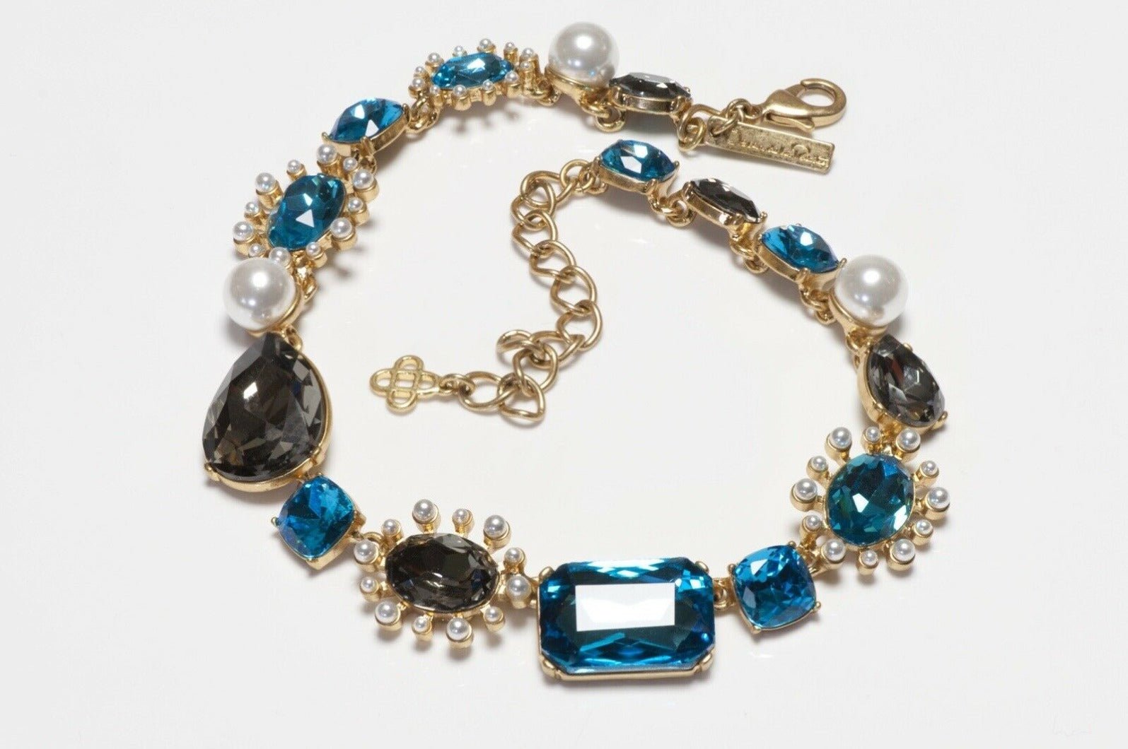 Oscar de la Renta Faux Pearl Blue Crystal Necklace