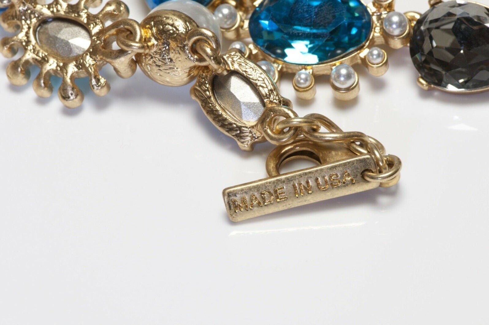 Oscar de la Renta Faux Pearl Blue Crystal Necklace