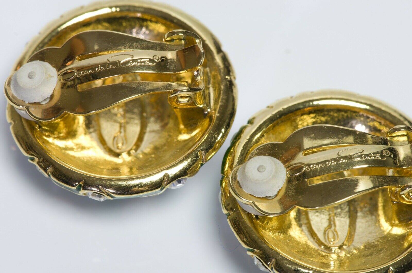 Oscar de la Renta Green Enamel Crystal Round Earrings