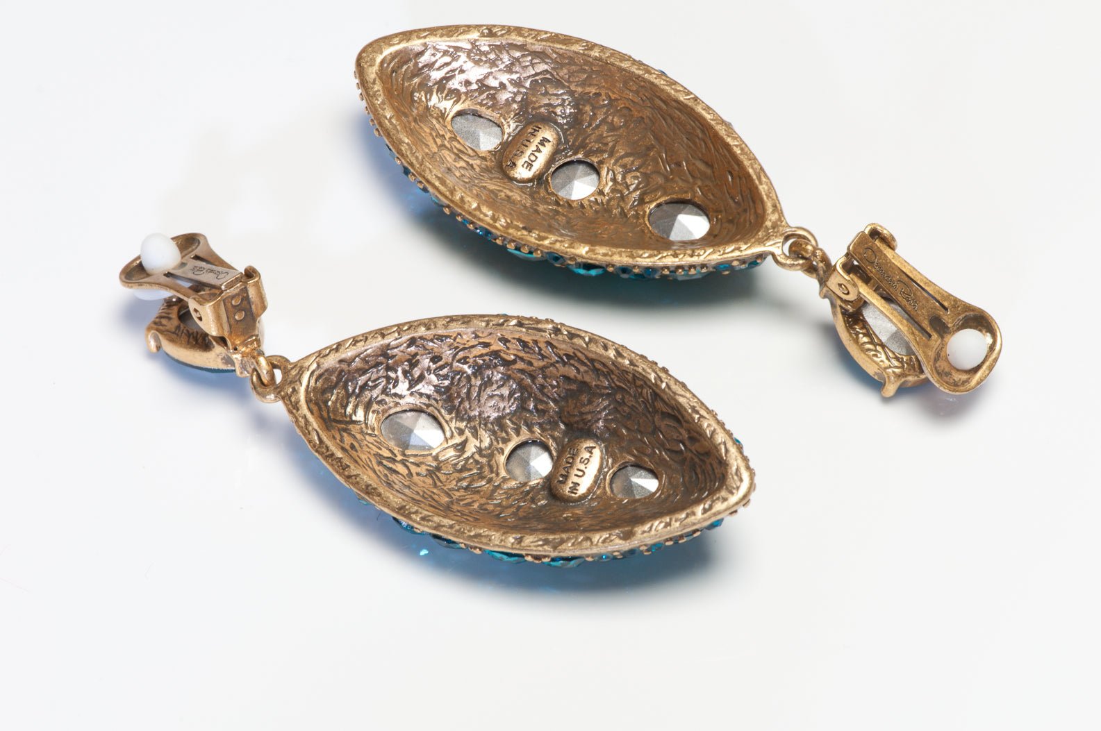 Oscar de la Renta Long Blue Crystal Drop Earrings