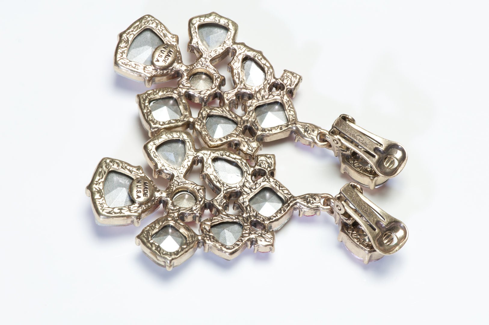 Oscar de la Renta Long Pink Champagne Yellow Crystal Drop Earrings