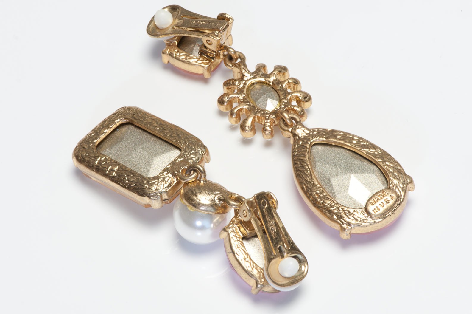 Oscar de la Renta Pink Crystal Pearl Long Drop Earrings