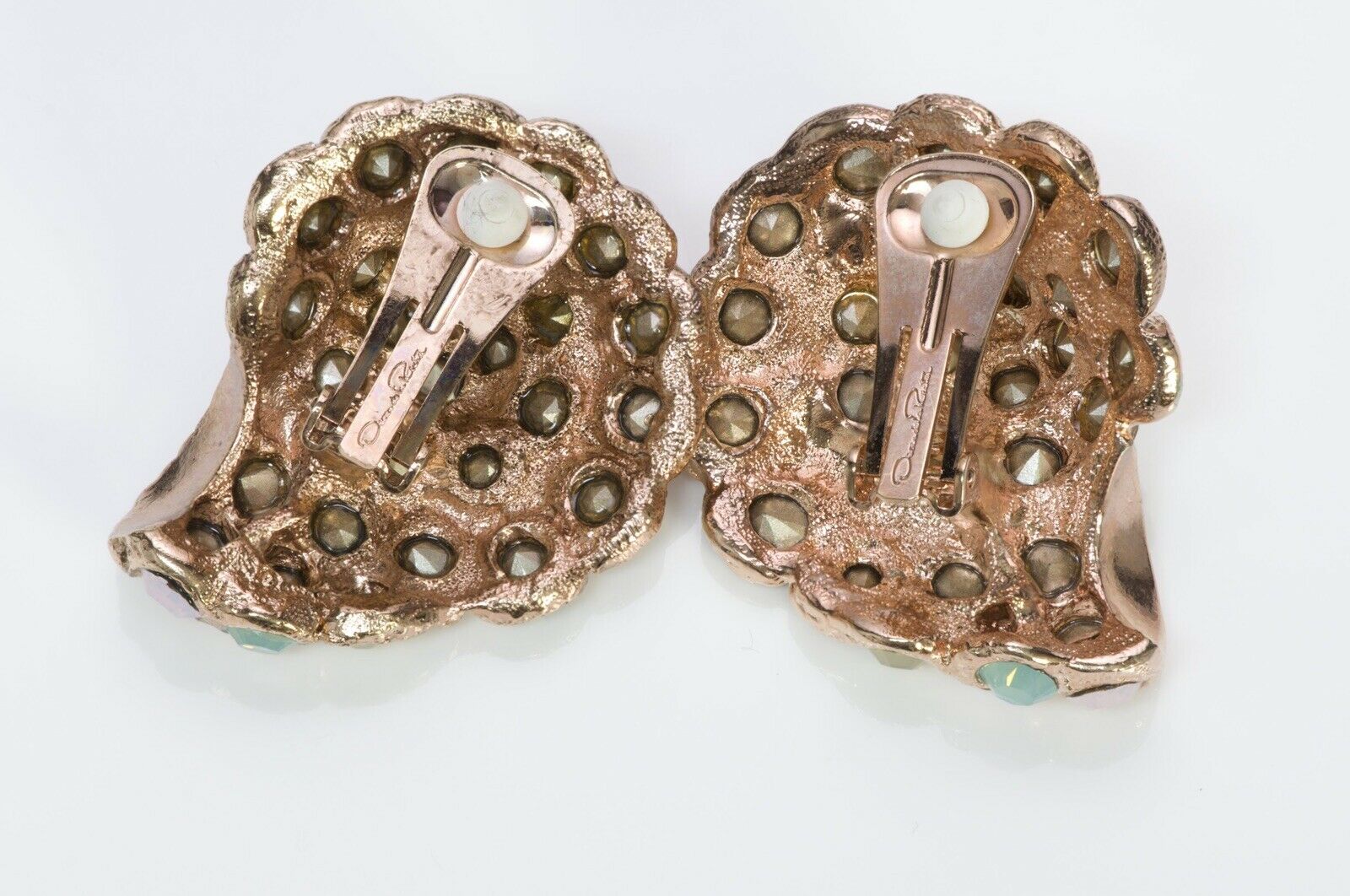 Oscar de la Renta Pink Green Crystal Shell Earrings