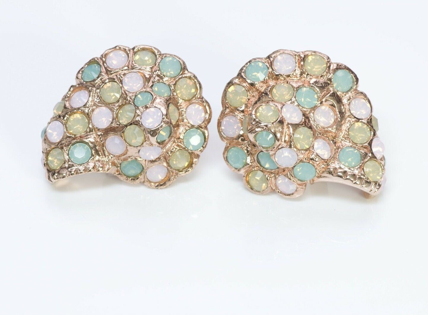 Oscar de la Renta Pink Green Crystal Shell Earrings