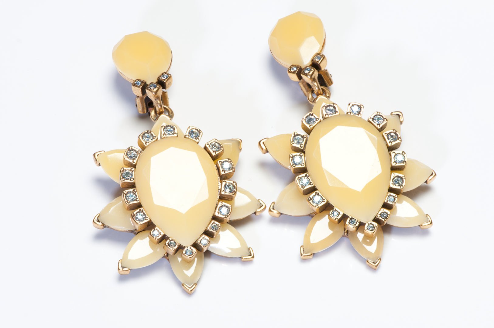 Oscar de la Renta Spring 2014 Long Yellow Crystal Flower Earrings