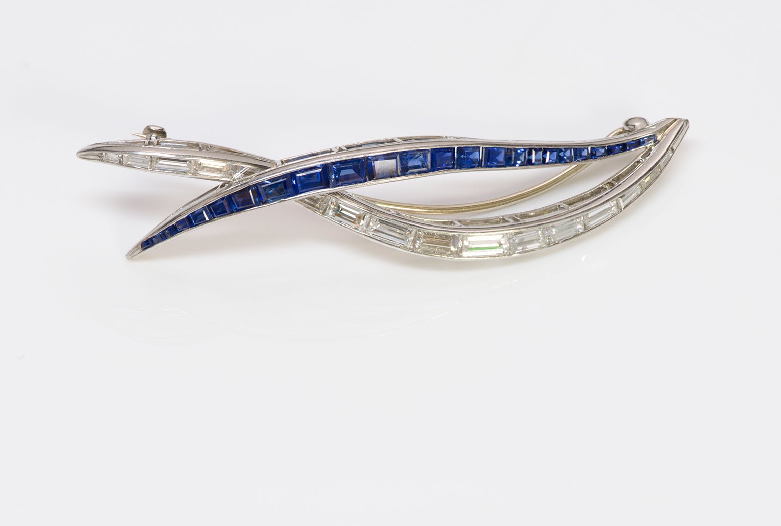 Oscar Heyman Platinum Baguette Diamond Sapphire Brooch