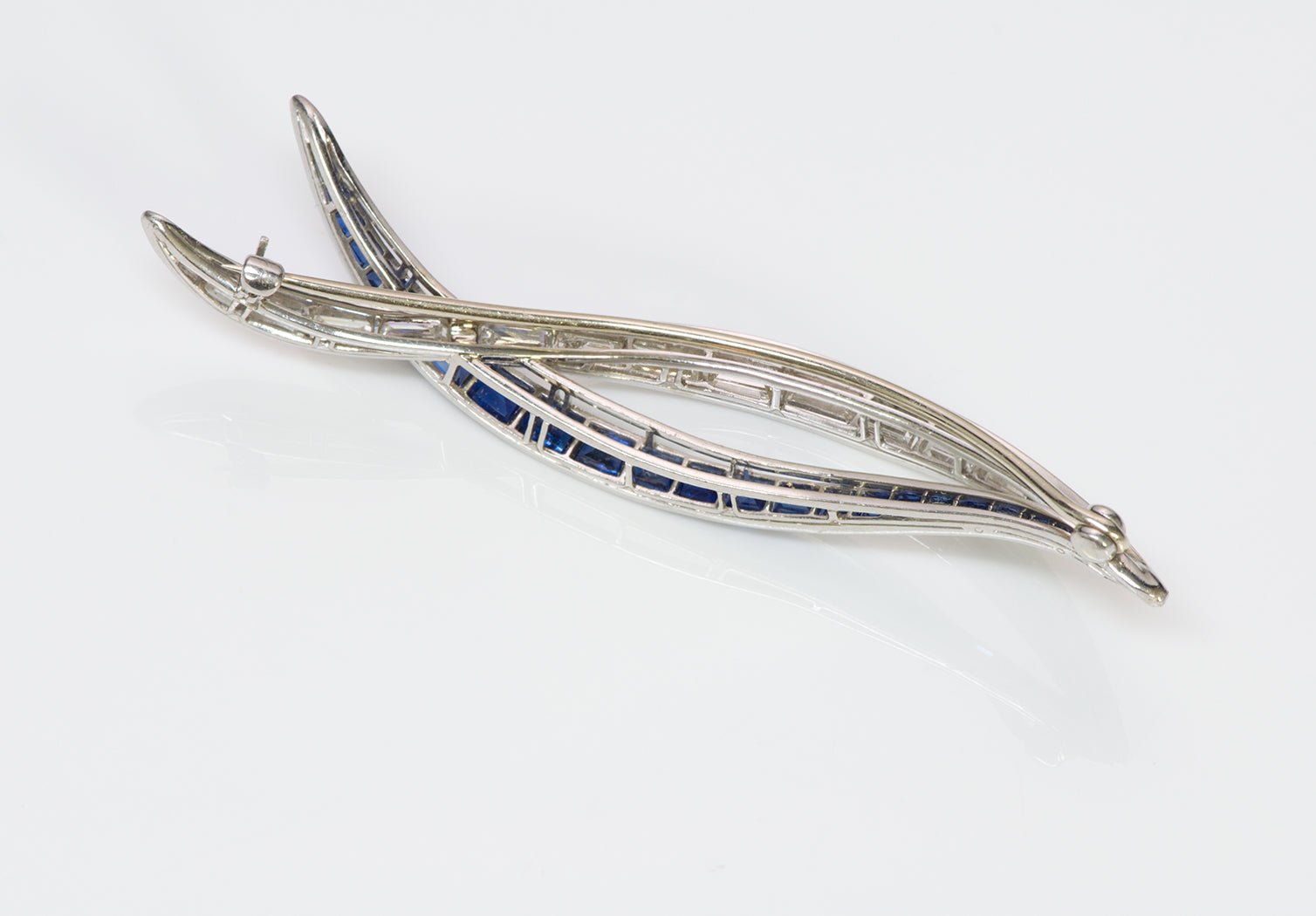 Oscar Heyman Platinum Baguette Diamond Sapphire Brooch