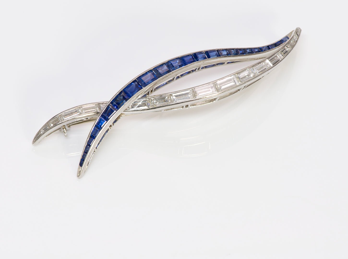 Oscar Heyman Platinum Baguette Diamond Sapphire Brooch