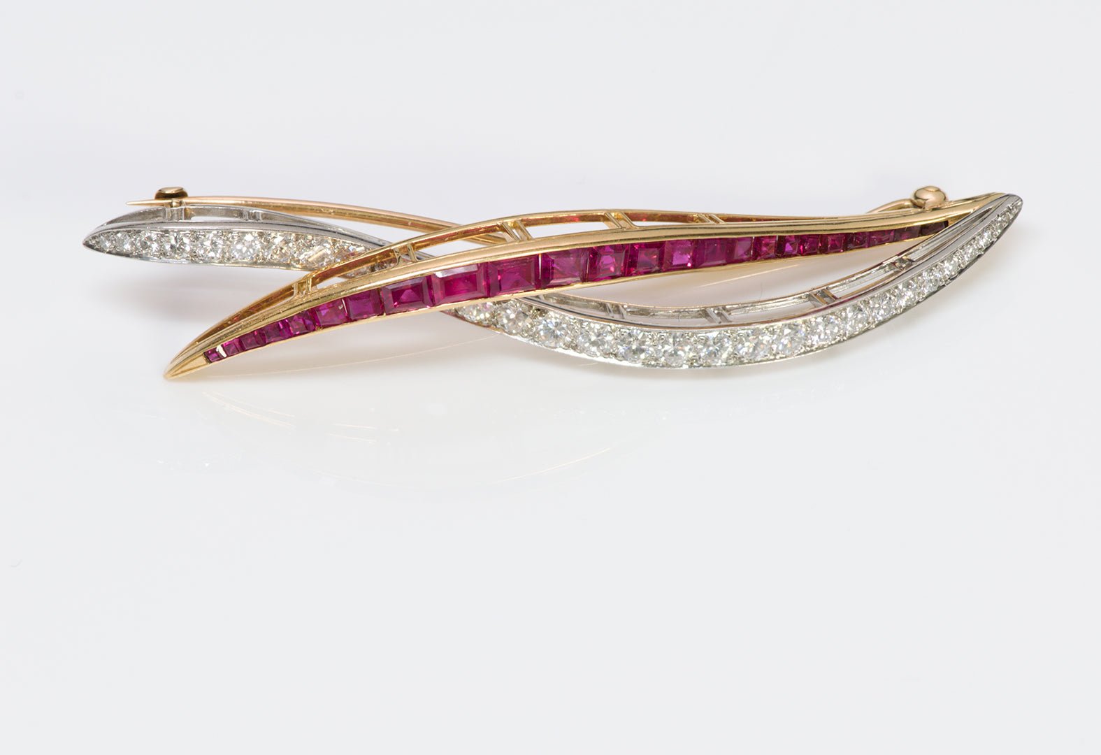 Oscar Heyman Platinum & Gold Diamond Ruby Brooch